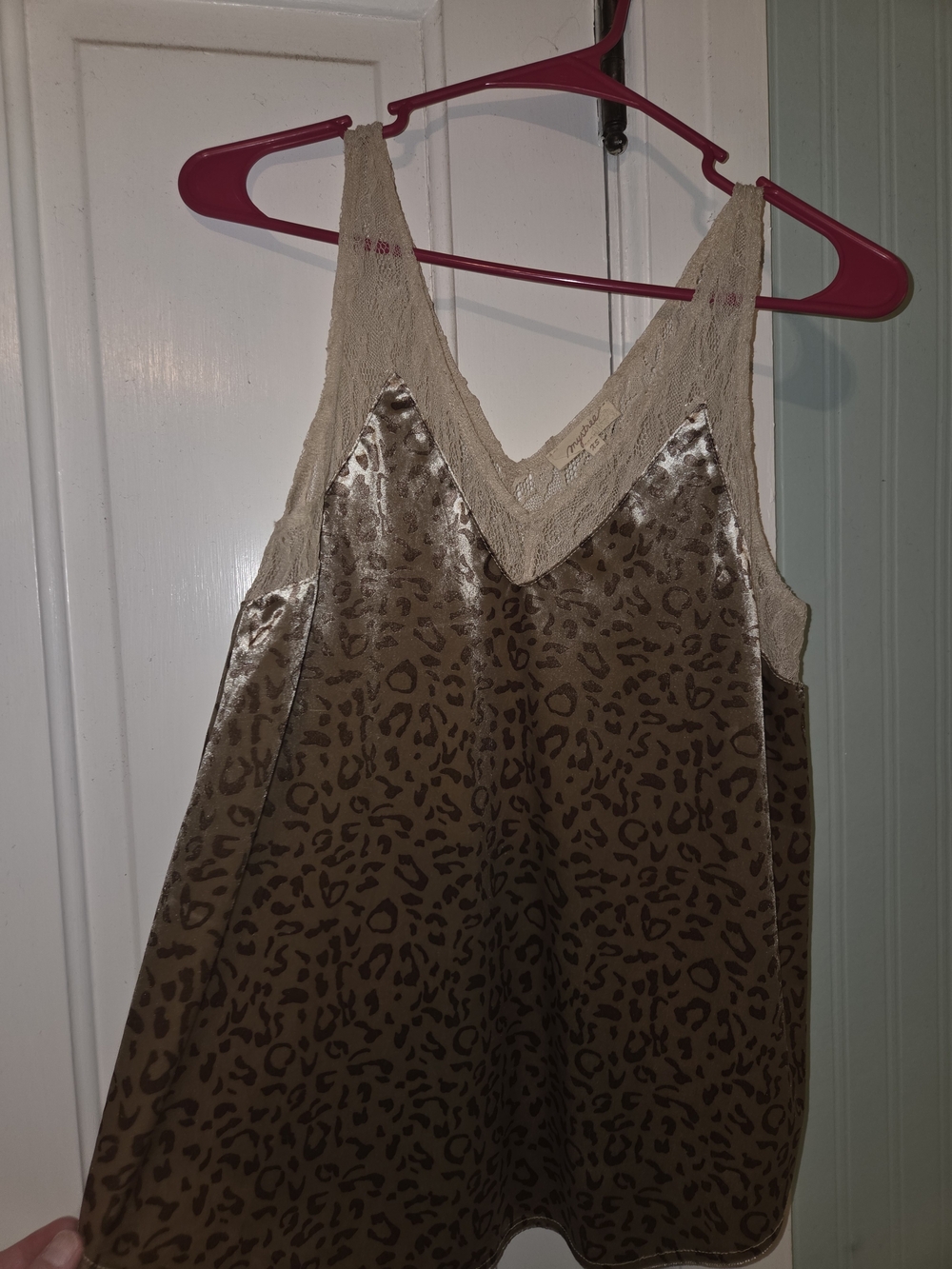 Buckle Beige Brown Leopard Satin Lace-Trim Cami